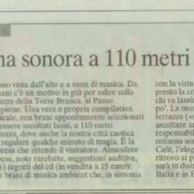 Italian newspaper clipping about a music event at Torre Branca.