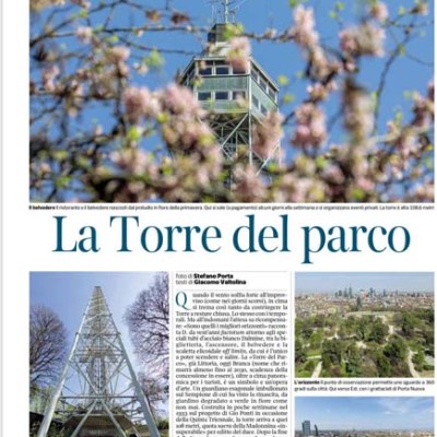Magazine page titled 'La Torre del parco' with tower images and text.