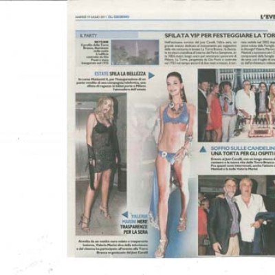 Magazine page with various photos of people and Italian text content.